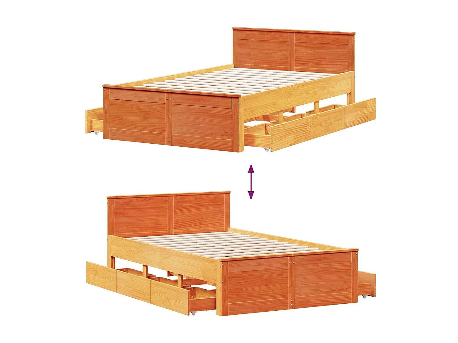 Massivholzbett ohne Matratze mit Kopfteil Wachsbraun 135x190 cm