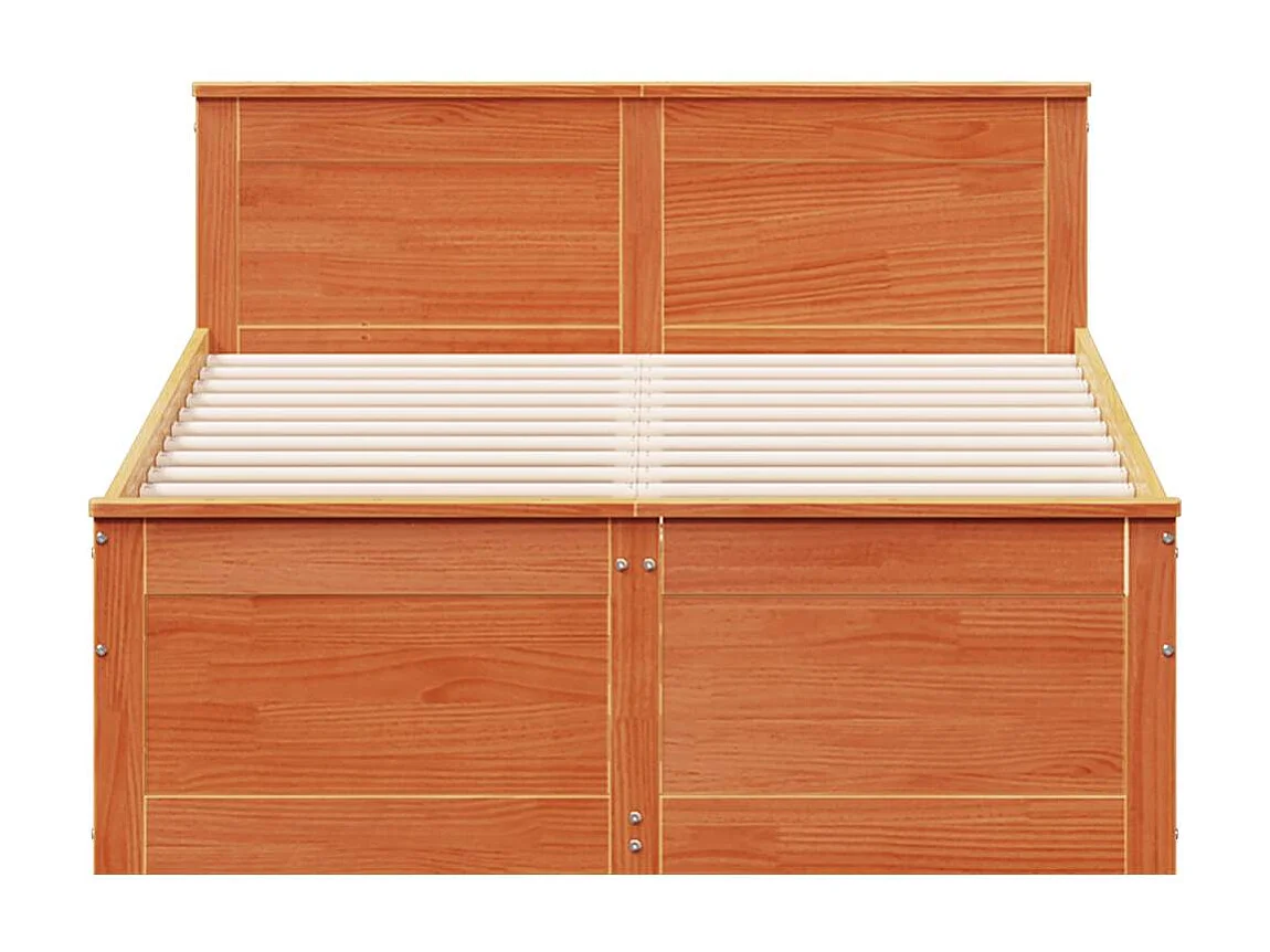 Cama sem colchão com cabeceira pinho maciço castanho-mel
