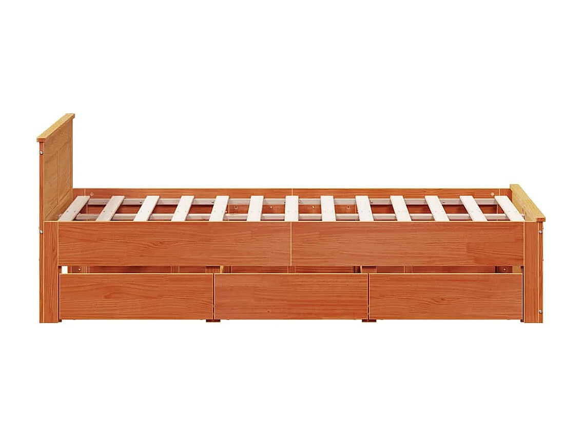 Cama sem colchão com cabeceira pinho maciço castanho-mel