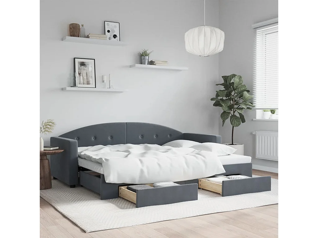 Slaapbank onderschuifbed en lades 80x200 cm fluweel donkergrijs
