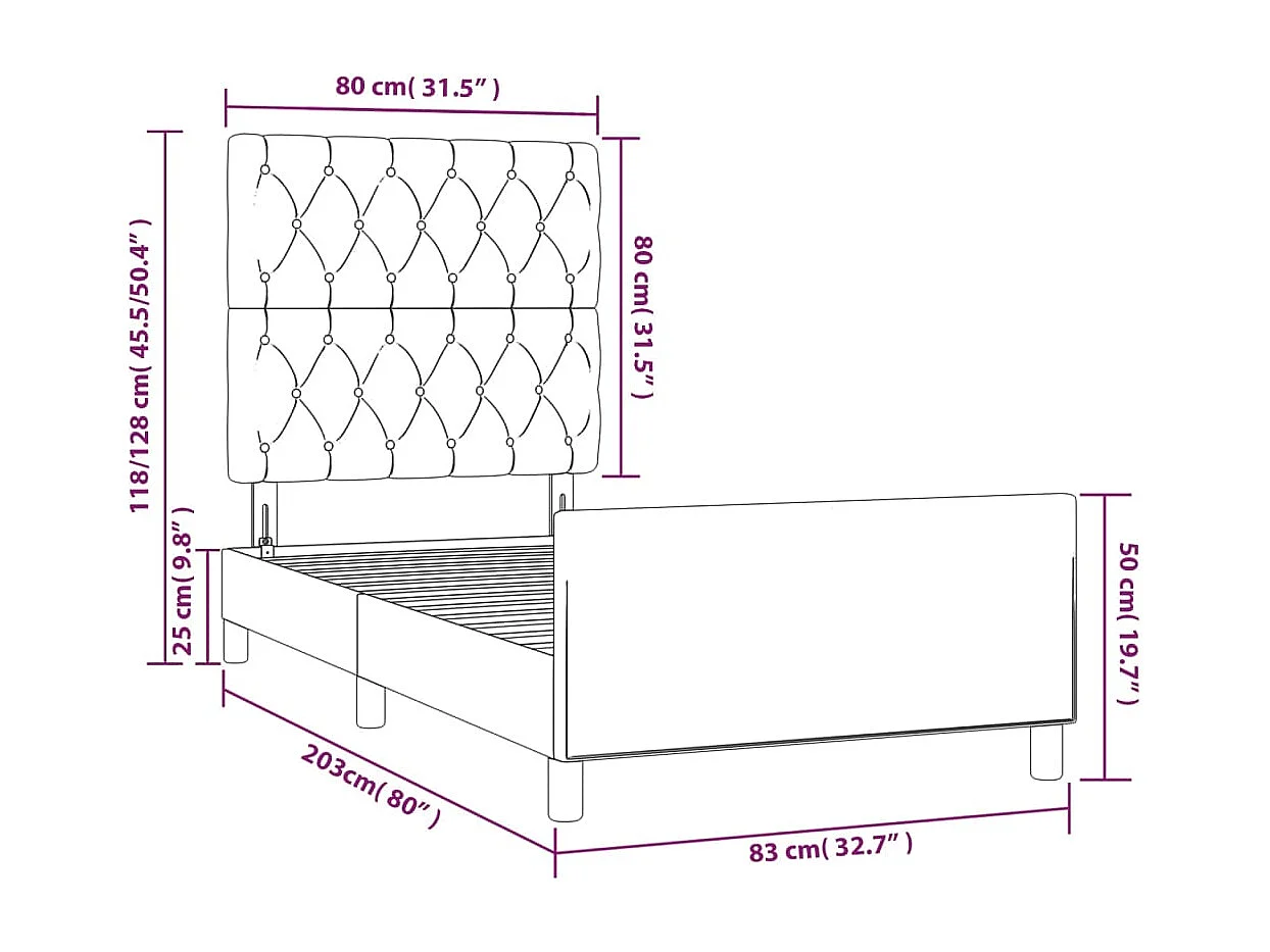 Bettgestell ohne Matratze Dunkelgrau 80x200 cm Stoff