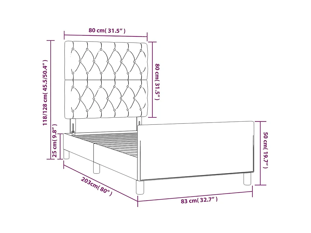 Bedframe zonder matras 80x200 cm stof donkergrijs