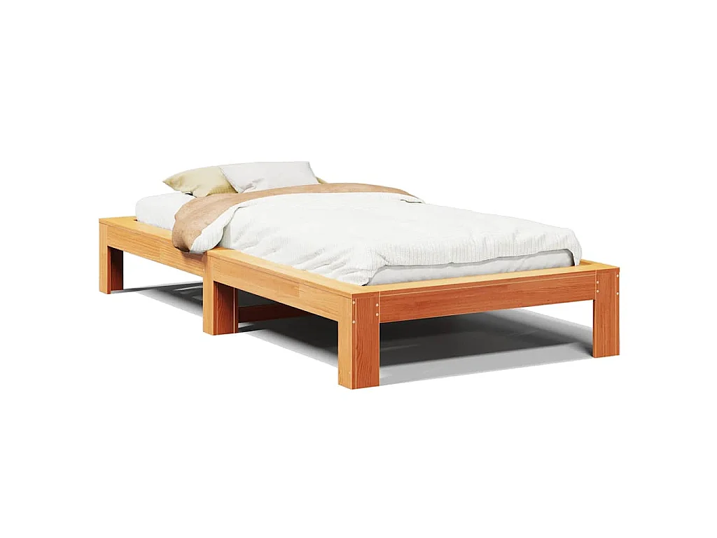 Bedframe zonder matras massief grenenhout wasbruin 75x190 cm