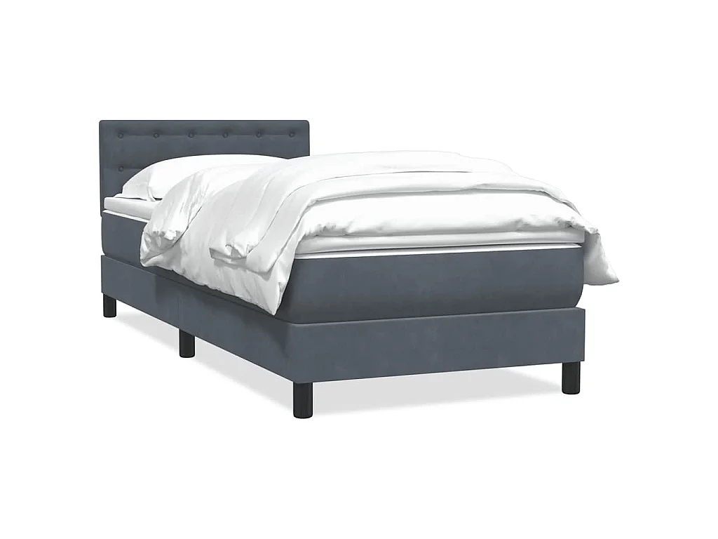 Cama box spring con colchón terciopelo gris oscuro 80x210 cm