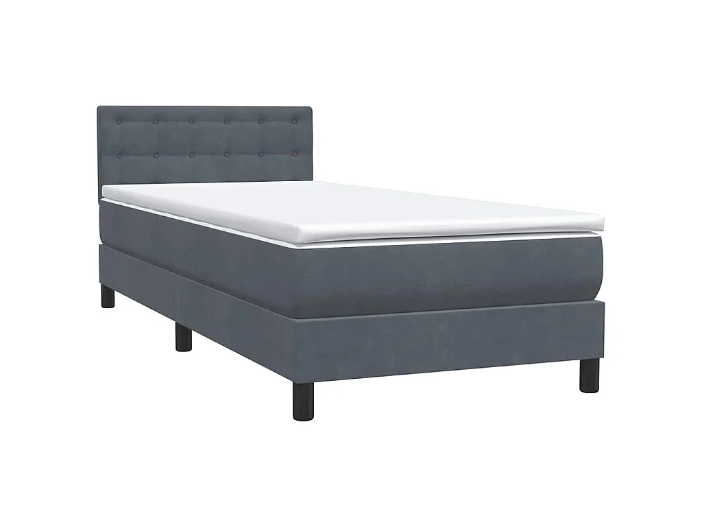 Cama box spring con colchón terciopelo gris oscuro 80x210 cm