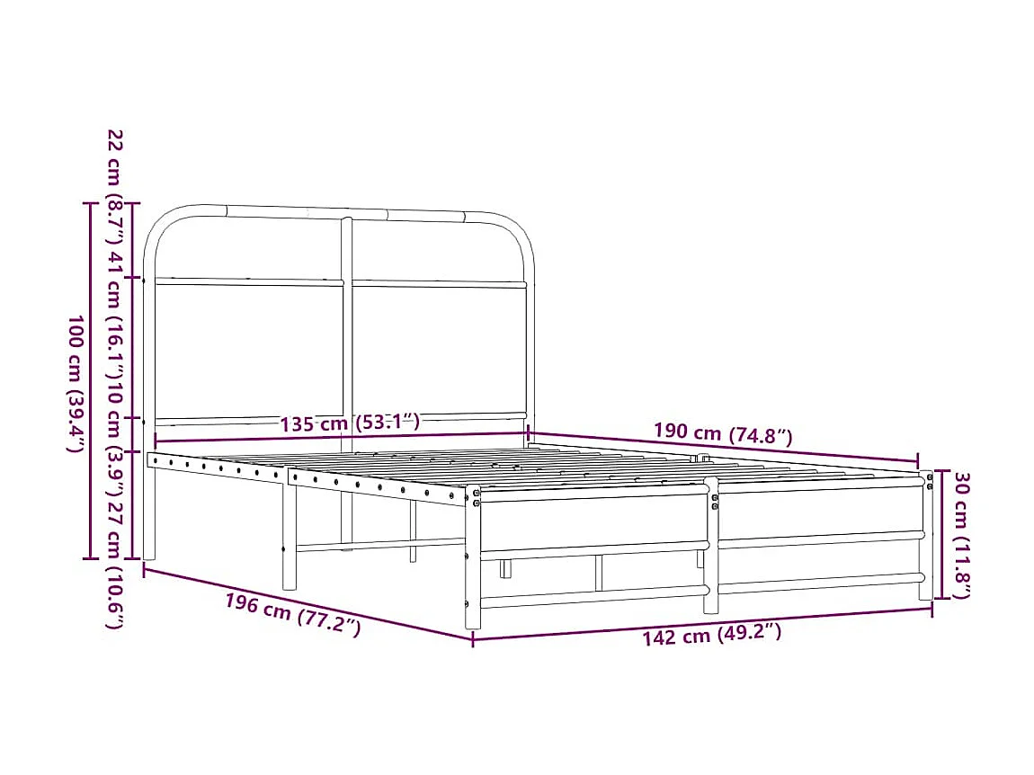Cadre de lit sans matelas 135x190 cm chêne marron