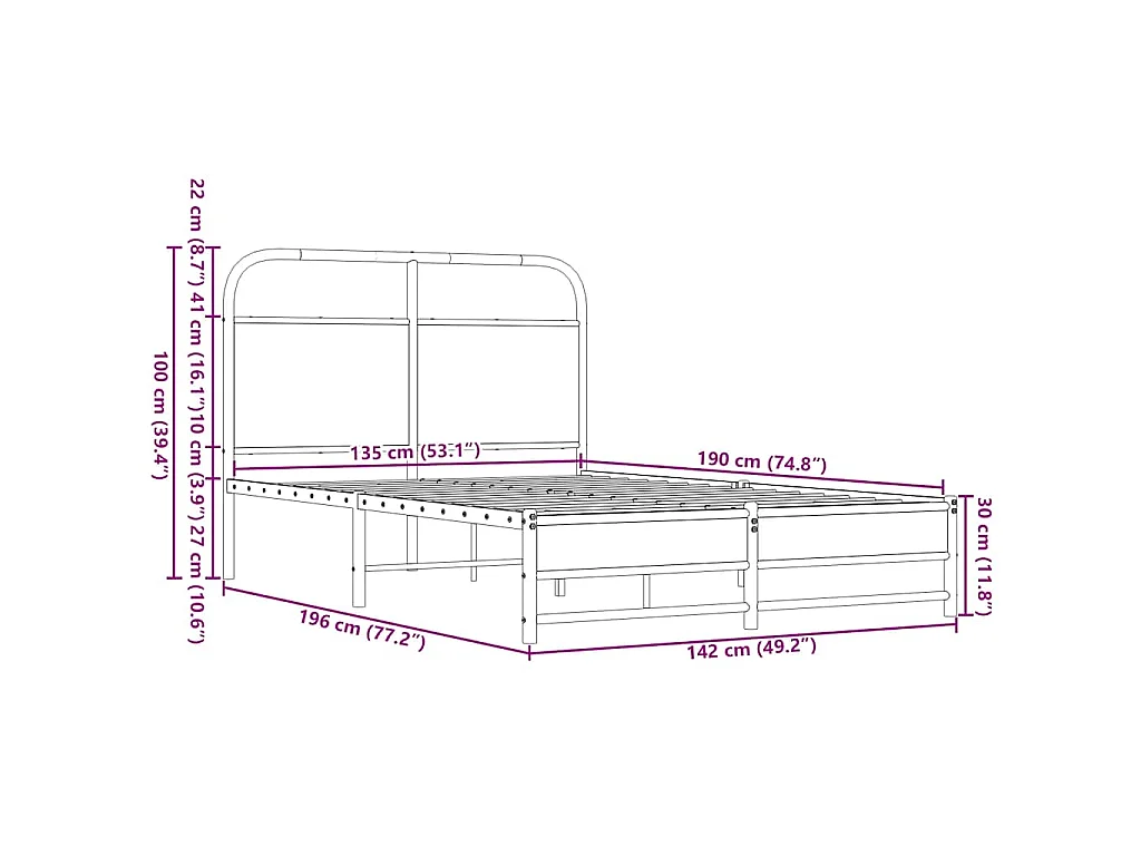 Cadre de lit sans matelas 135x190 cm chêne marron