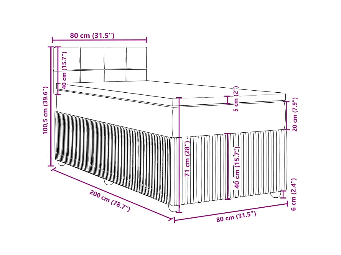 Boxspring met matras stof donkerbruin 80x200 cm
