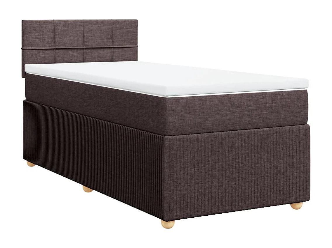 Cama box spring con colchón tela marrón oscuro 80x200 cm