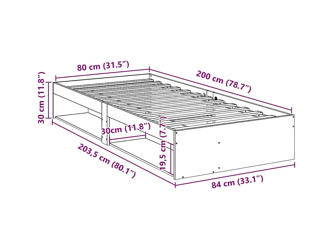 Slaapbank zonder matras 80x200 cm massief grenenhout wasbruin