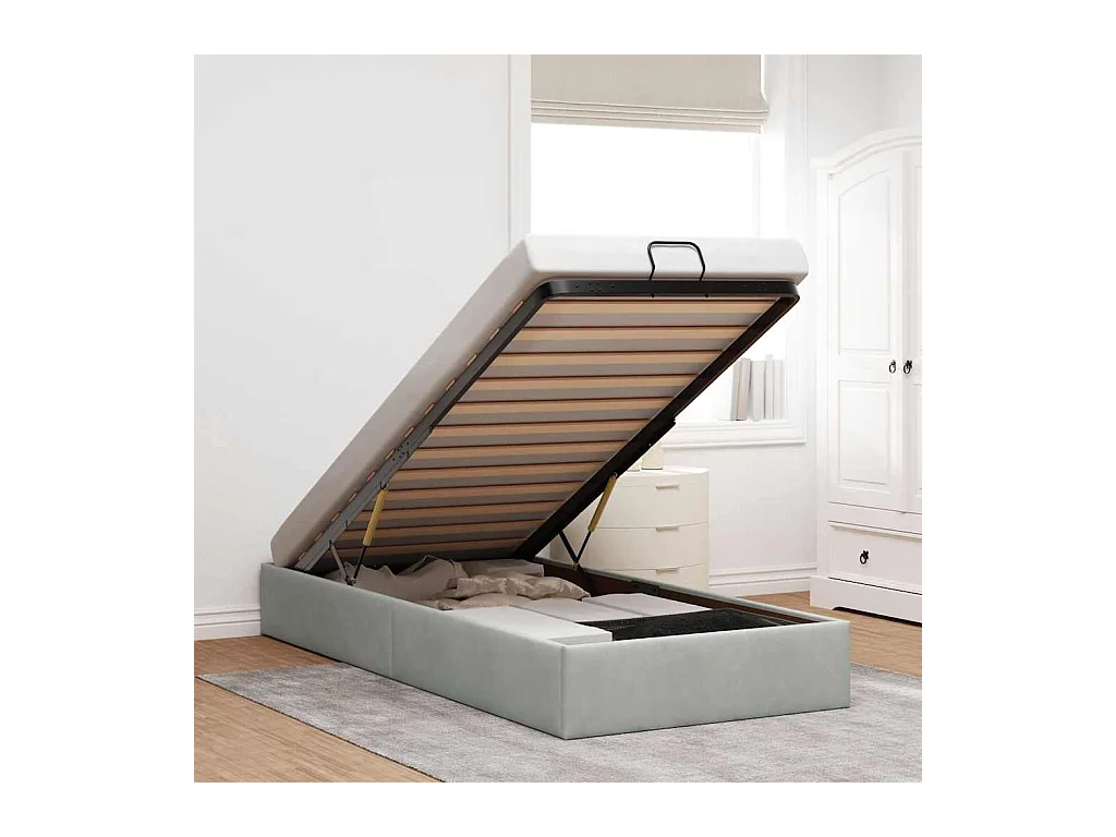 Cadre de lit ottoman sans matelas gris clair 80x200 cm velours