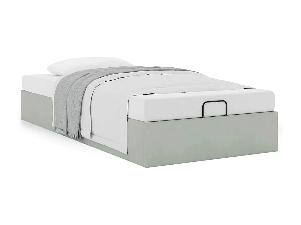 Estructura de cama otomana sin colchón terciopelo gris claro