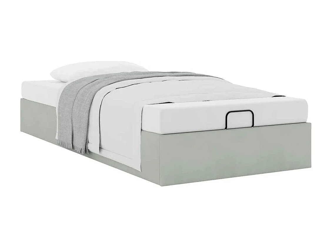 Estructura de cama otomana sin colchón terciopelo gris claro