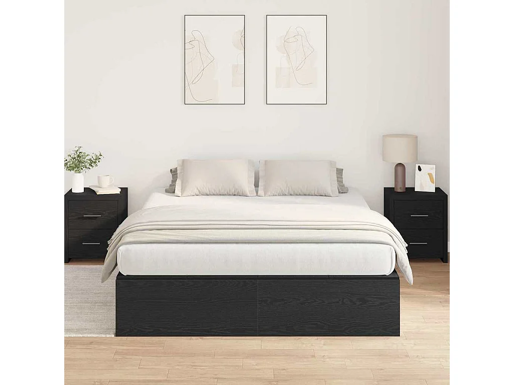 Cadre de lit avec rangement Chêne noir 135 x 190 cm