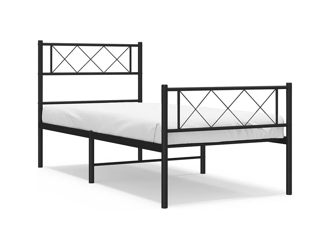 Cadre de lit métal sans matelas avec pied de lit noir 75x190 cm