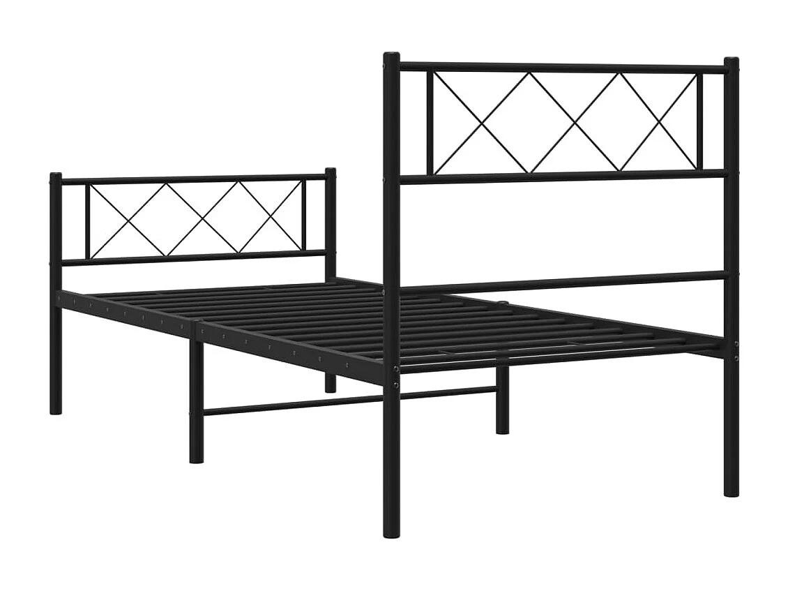 Cadre de lit métal sans matelas avec pied de lit noir 75x190 cm