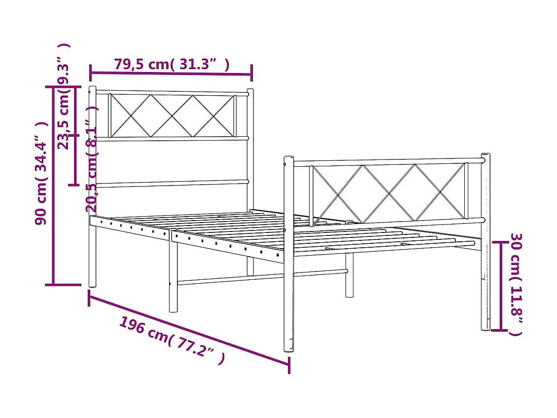 Cadre de lit métal sans matelas avec pied de lit noir 75x190 cm