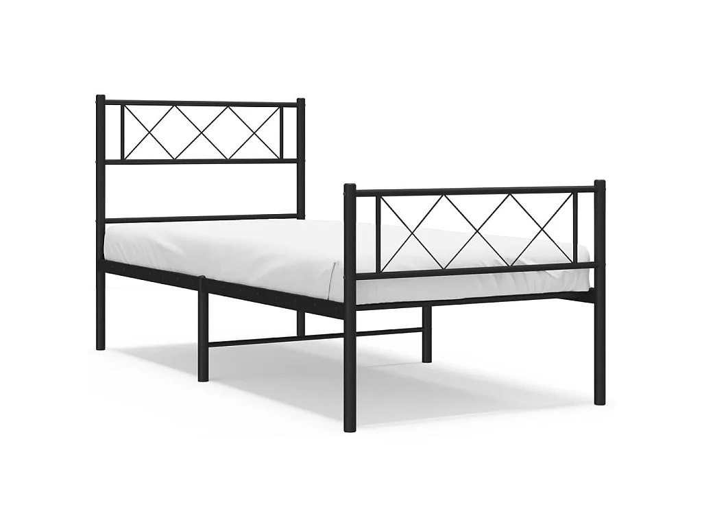 Cadre de lit métal sans matelas avec pied de lit noir 75x190 cm