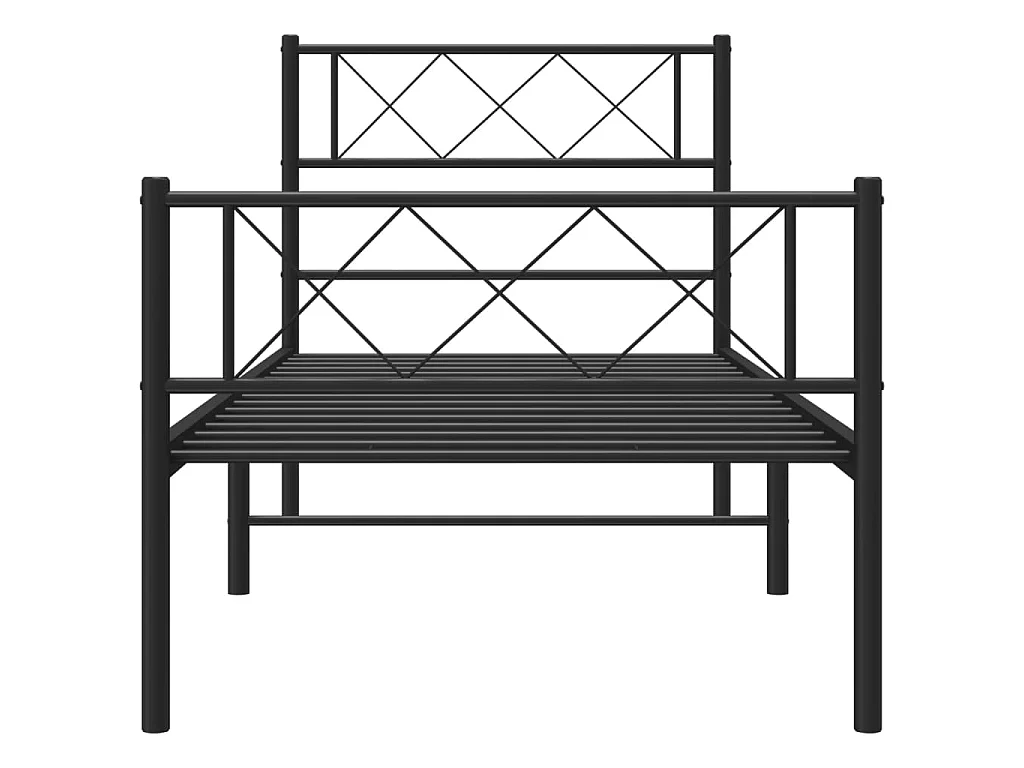 Cadre de lit métal sans matelas avec pied de lit noir 75x190 cm