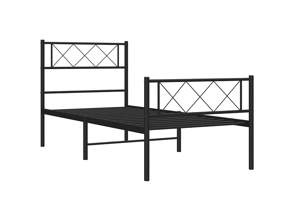 Cadre de lit métal sans matelas avec pied de lit noir 75x190 cm