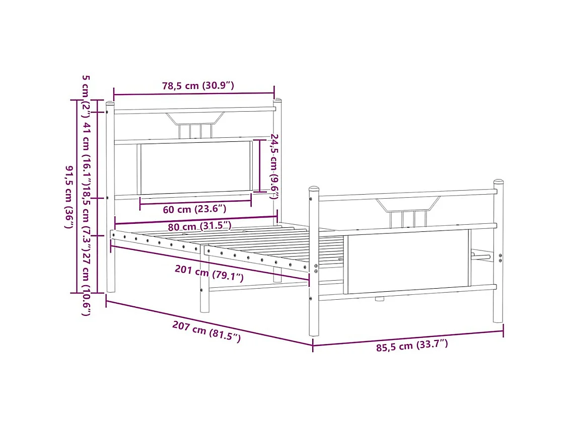 Bettgestell ohne Matratze Räuchereiche 80x200 cm Holzwerkstoff