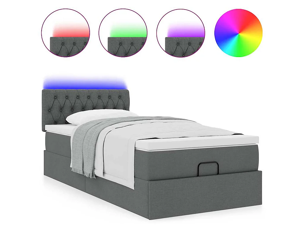 Bed poef met matras en LED's stof 80x200 cm donkergrijs