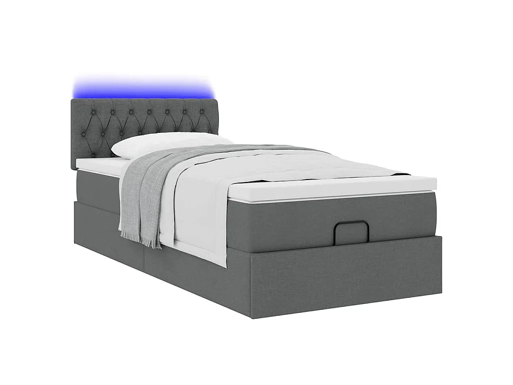 Bed poef met matras en LED's stof 80x200 cm donkergrijs
