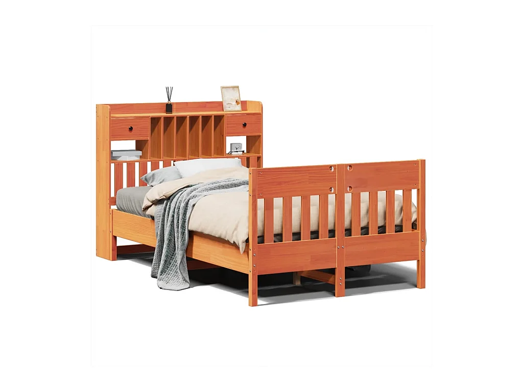 Cadre de lit sans matelas cire marron 135x190cm bois pin massif