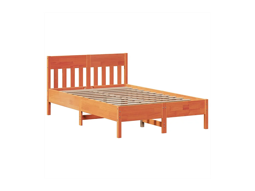Cadre de lit sans matelas cire marron 135x190cm bois pin massif