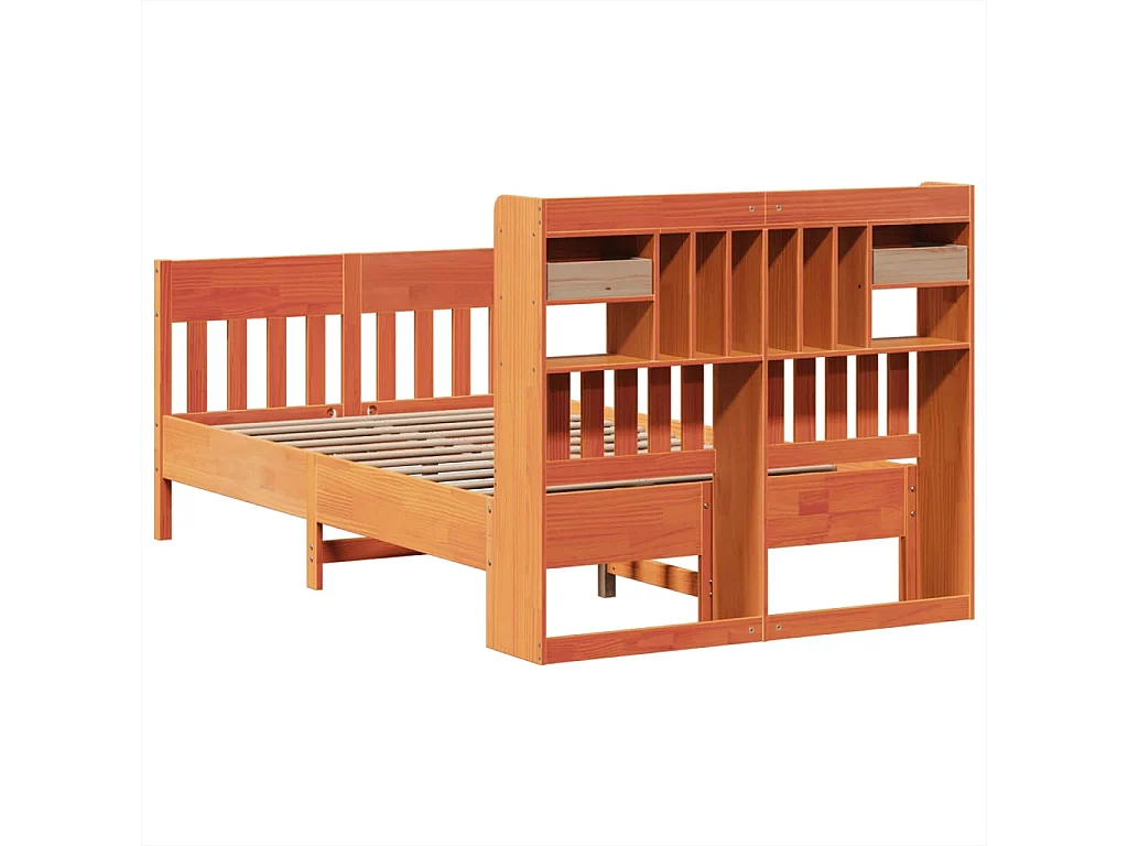 Cama sem colchão 135x190 cm madeira pinho maciça castanho-mel