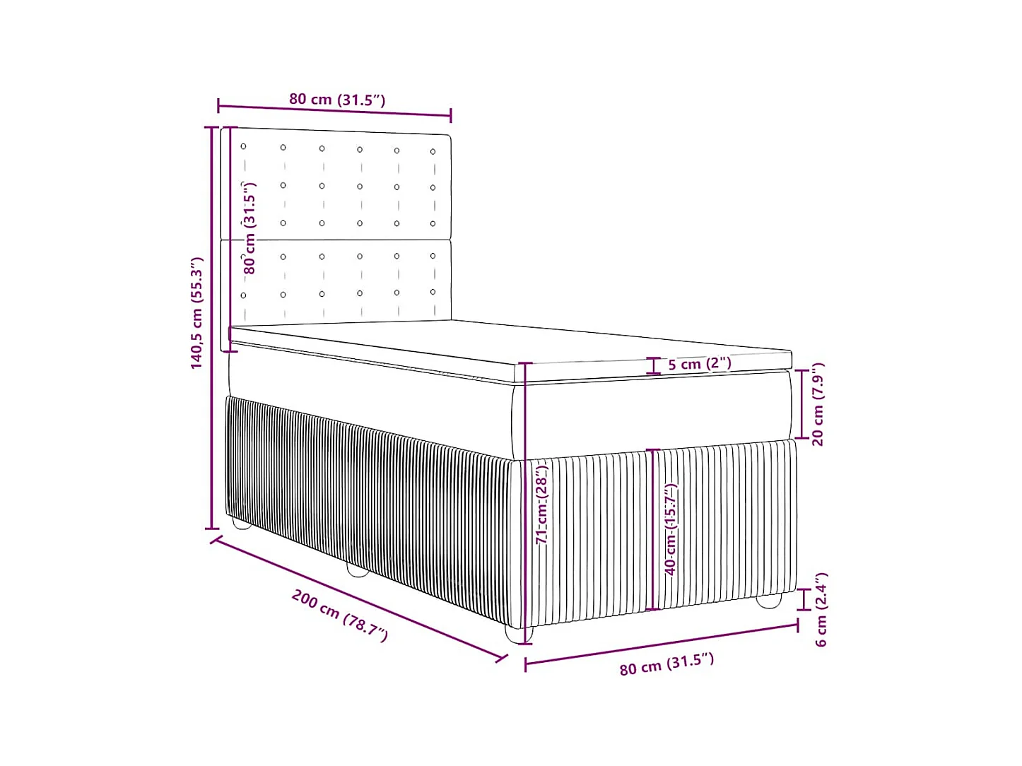 Giroletto a Molle con Materasso Grigio Scuro 80x200 cm Tessuto