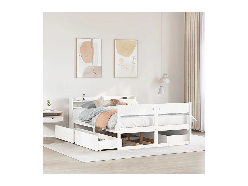 Cadre de lit sans matelas blanc 135x190 cm bois de pin massif