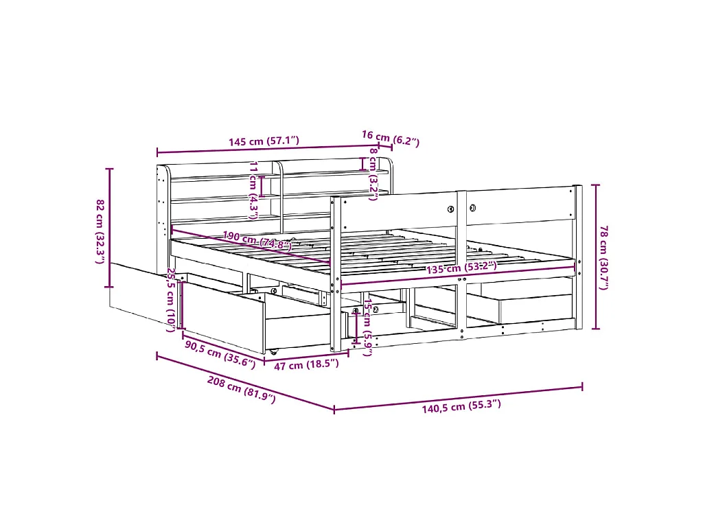 Cama sem colchão 135x190 cm madeira de pinho maciça branco