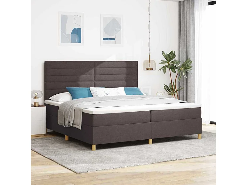 Lit à ressorts avec matelas Marron foncé 200 x 200 cm tissu