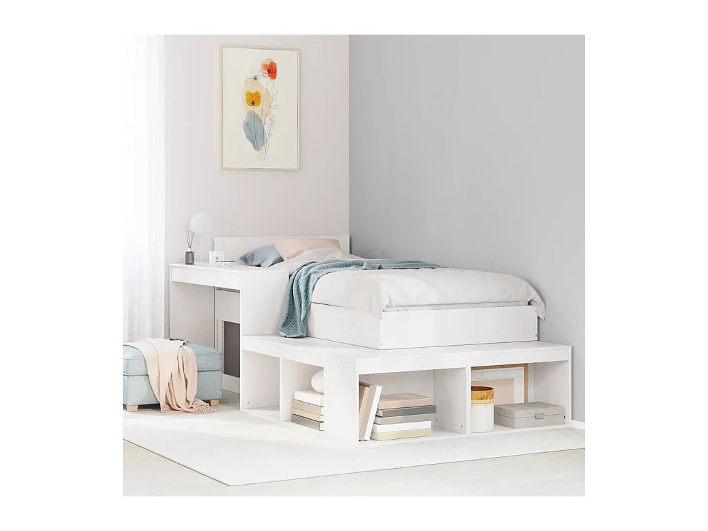 Cadre de lit sans matelas blanc 75x190 cm bois de pin massif