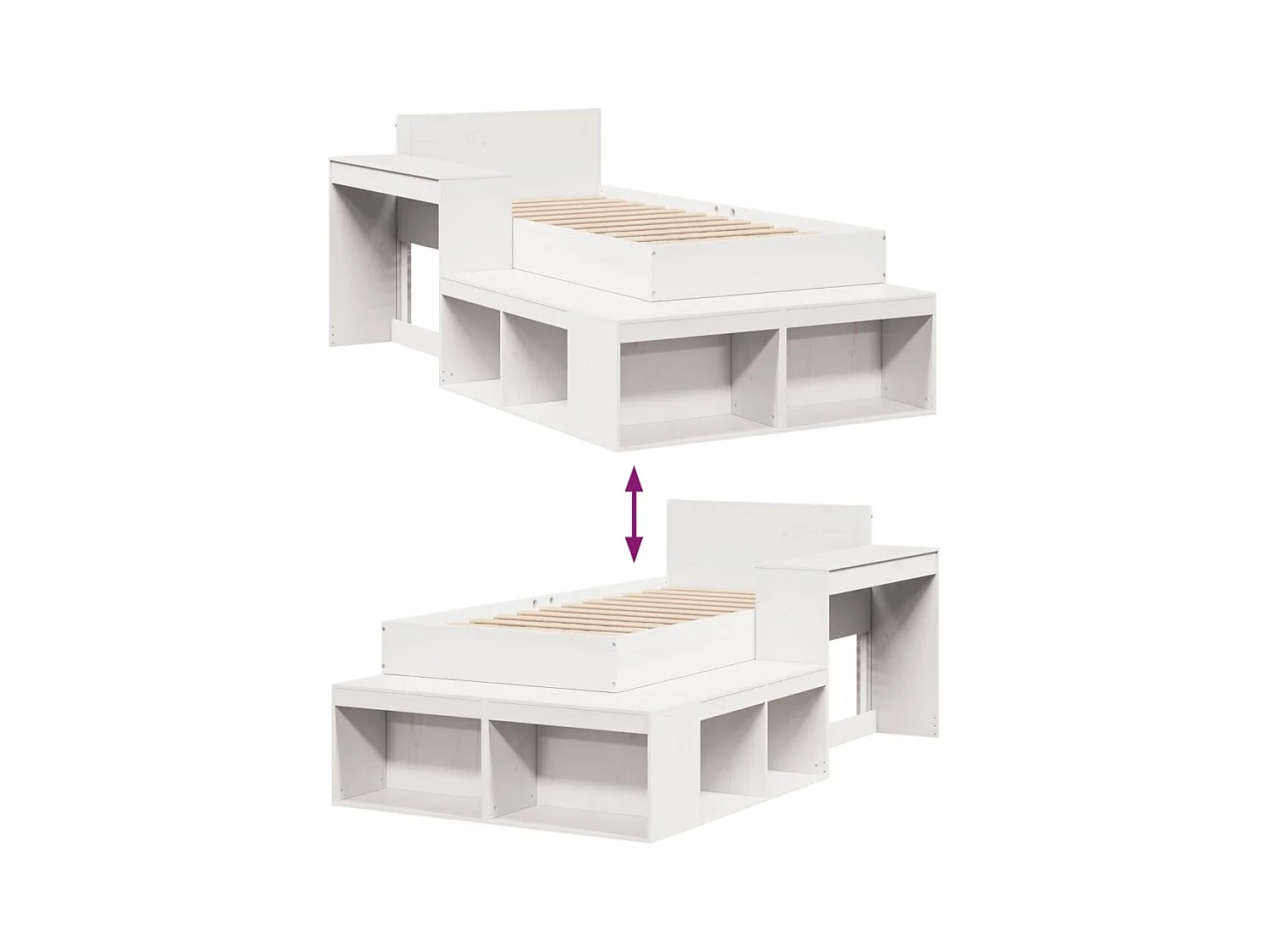 Cadre de lit sans matelas blanc 75x190 cm bois de pin massif