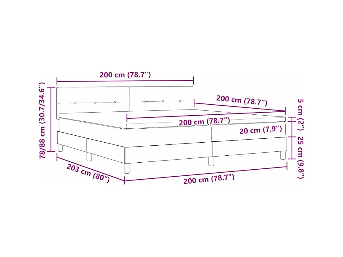 Lit à ressorts avec matelas Gris foncé 200 x 200 cm tissu