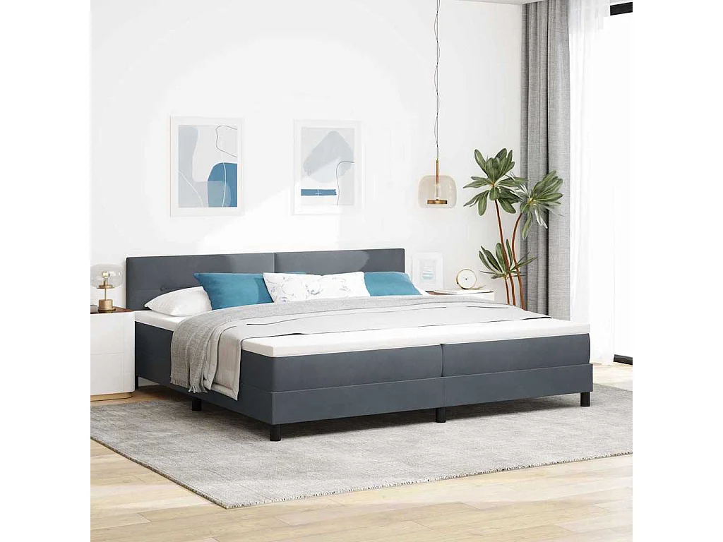 Lit à ressorts avec matelas Gris foncé 200 x 200 cm Velours