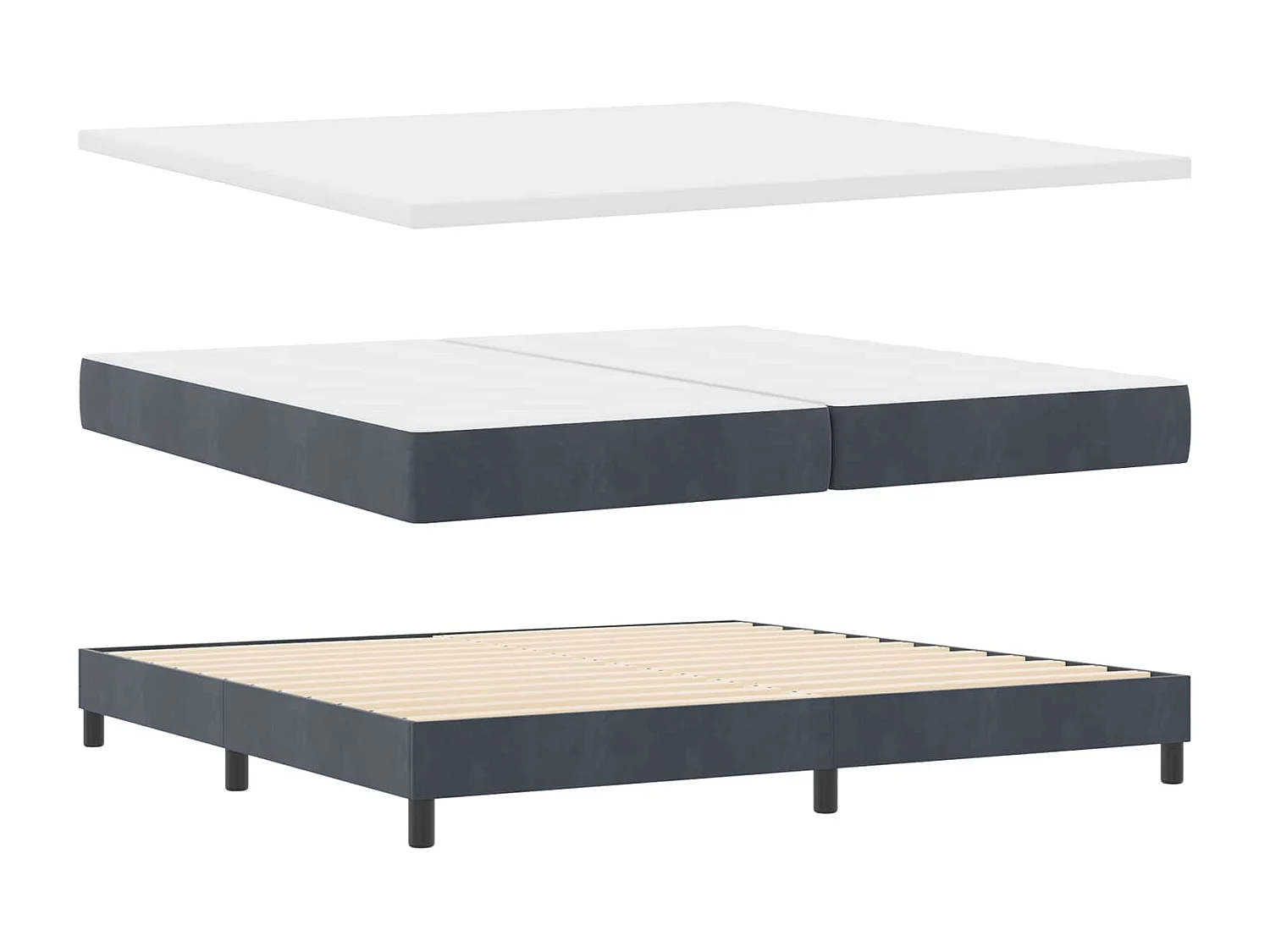 Lit à ressorts avec matelas Gris foncé 200 x 200 cm Velours