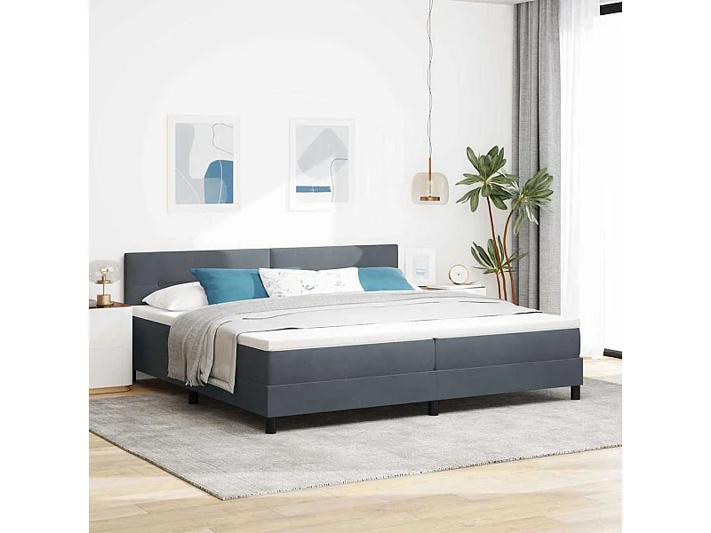 Lit à ressorts avec matelas Gris foncé 200 x 200 cm Velours