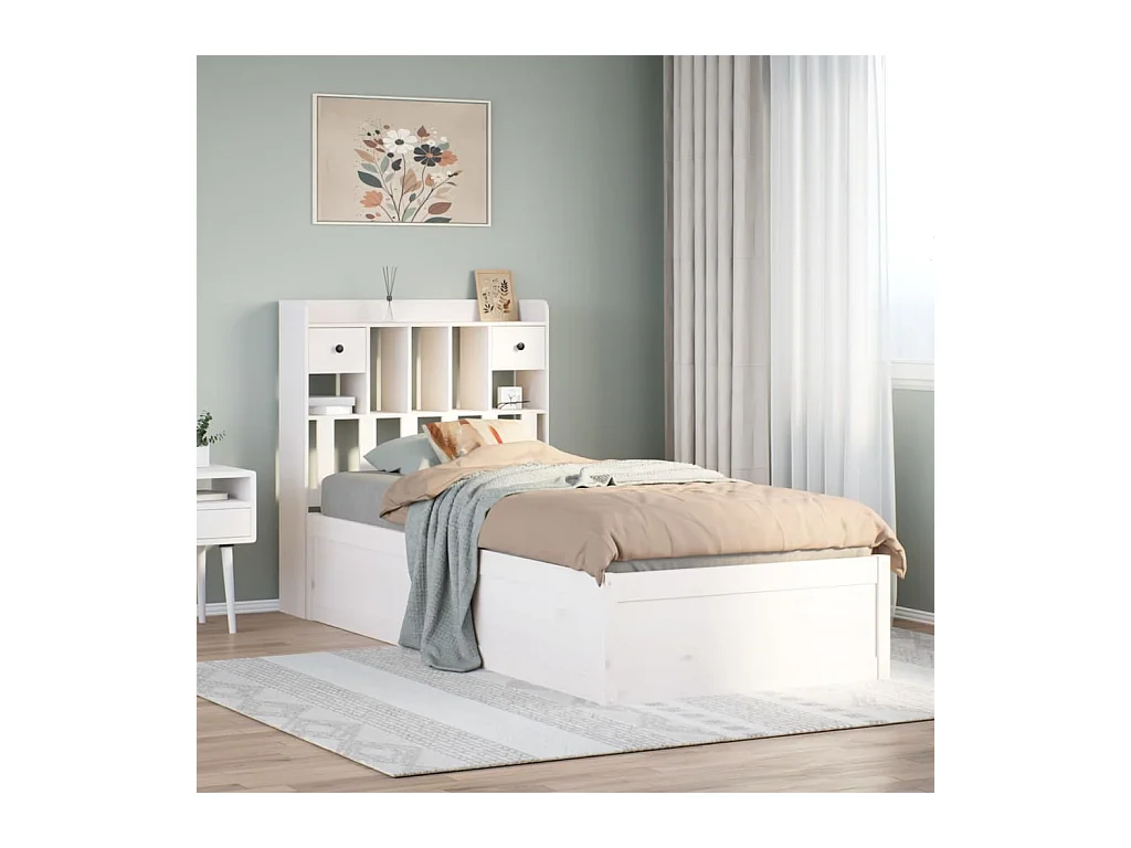 Cadre de lit sans matelas blanc 75x190 cm bois de pin massif