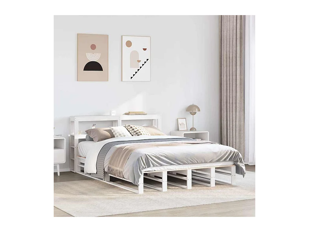Cadre de lit sans matelas blanc 135x190 cm bois de pin massif