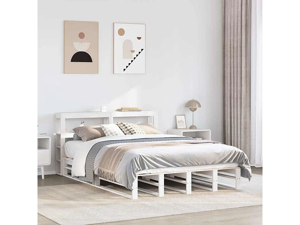 Cadre de lit sans matelas blanc 135x190 cm bois de pin massif