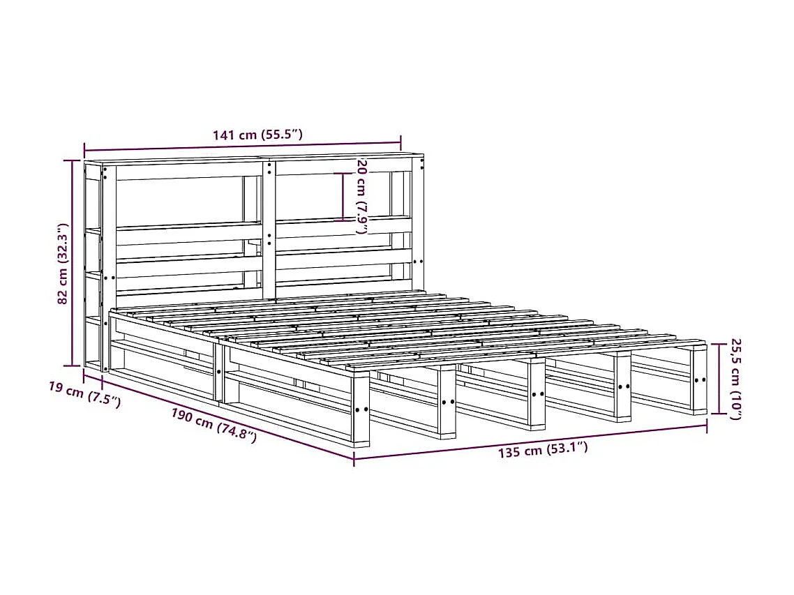 Cadre de lit sans matelas blanc 135x190 cm bois de pin massif