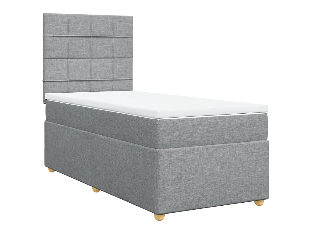 Cama box spring con colchón tela gris claro 80x200 cm