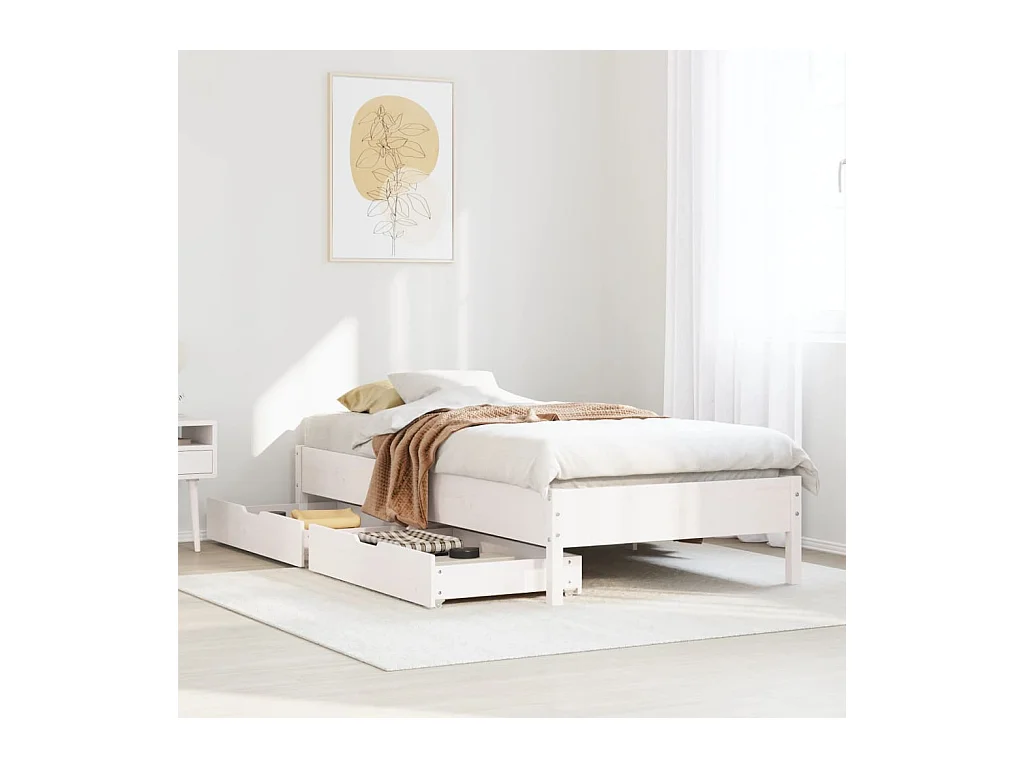 Letto senza Materasso Bianco 75x190 in Legno Massello di Pino