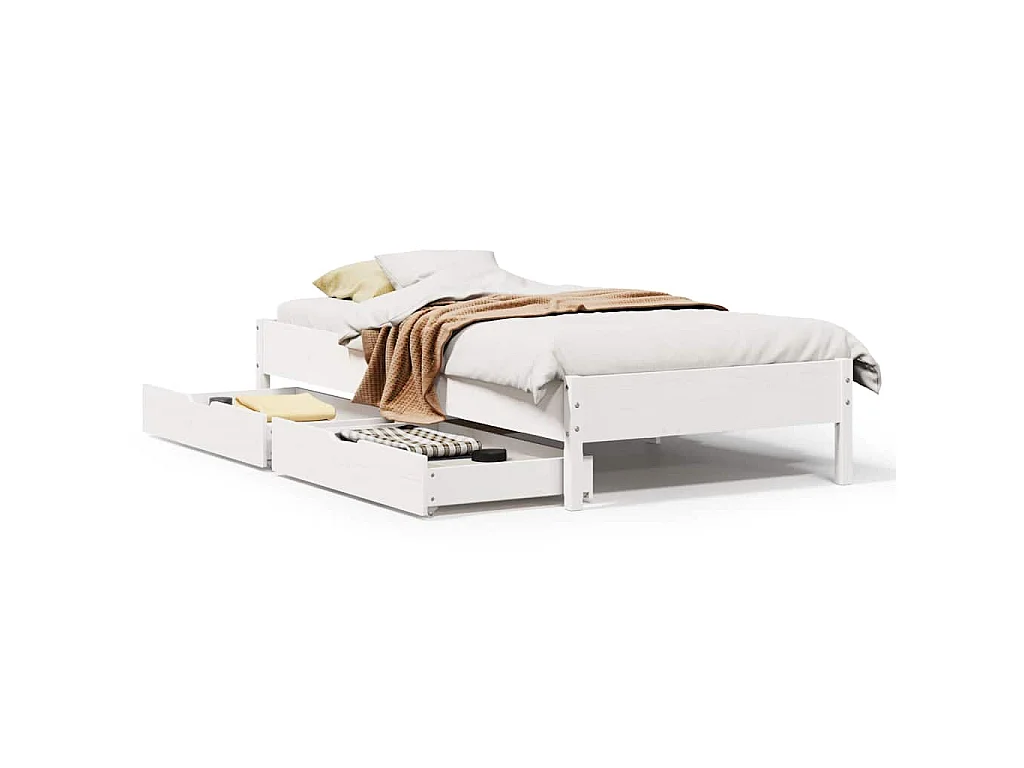 Cadre de lit sans matelas blanc 75x190 cm bois de pin massif