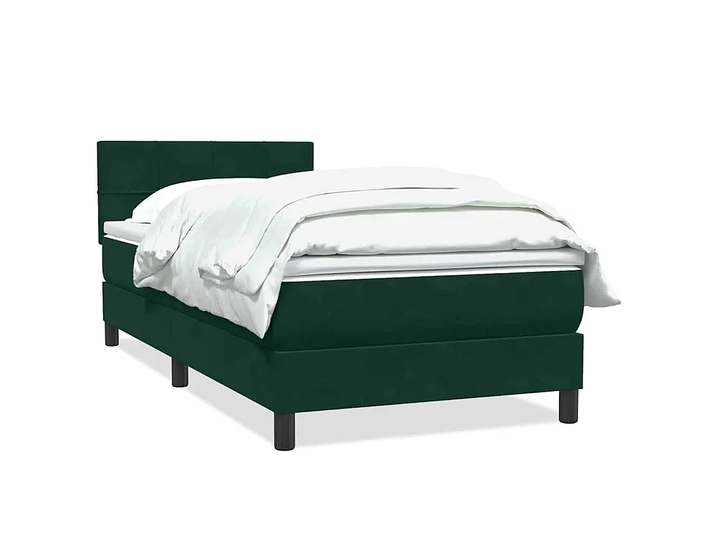 Cama box spring con colchón terciopelo verde oscuro 80x220 cm