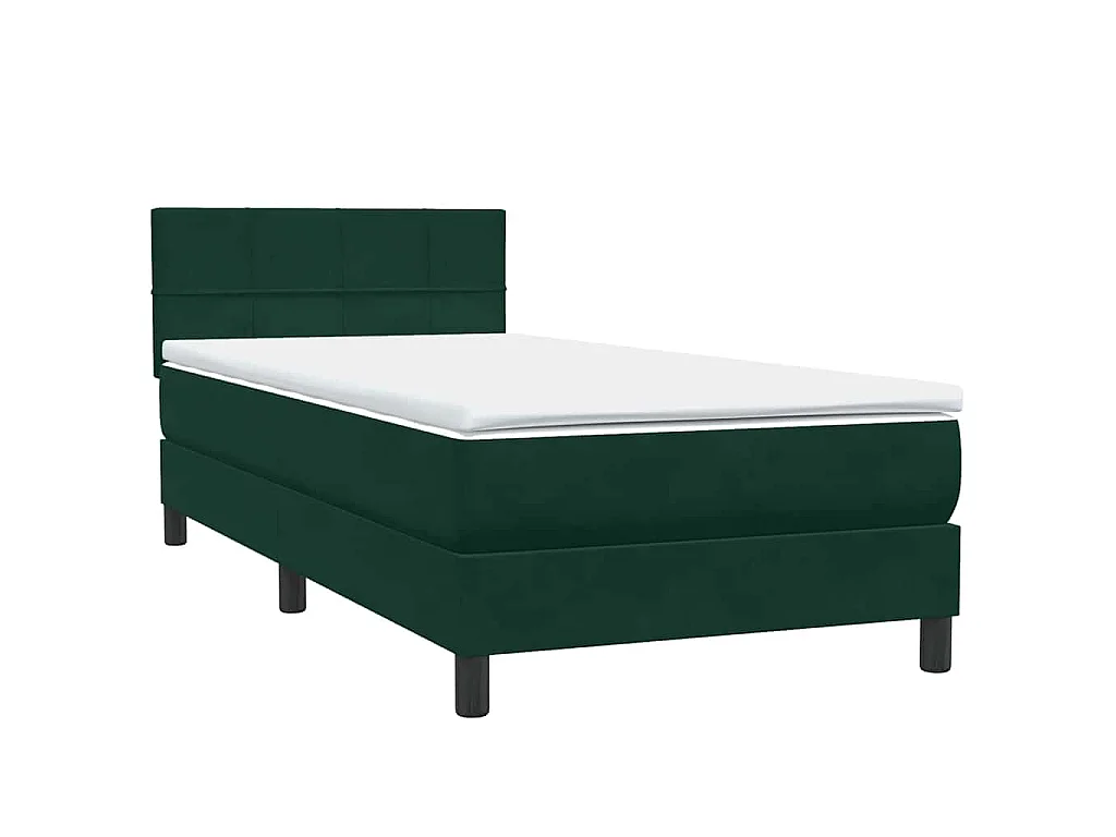 Cama box spring con colchón terciopelo verde oscuro 80x220 cm