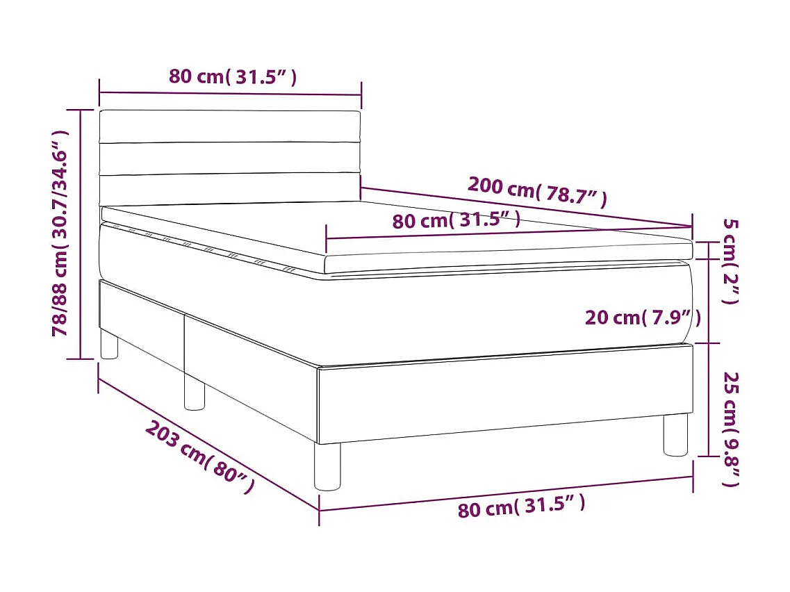 Boxspringbett mit Matratze & LED Hellgrau 80x200 cm Stoff
